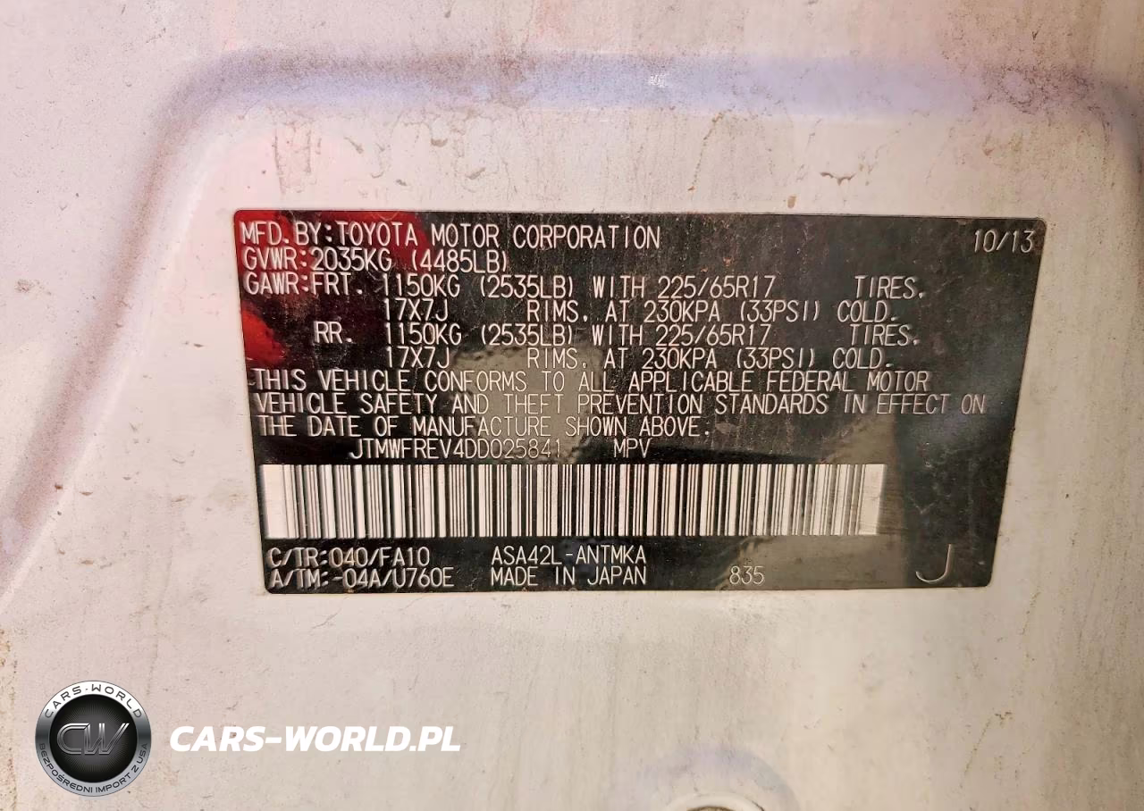 2013 Toyota Rav4 Xle VIN:JTMWFREV4DD025841 - 12