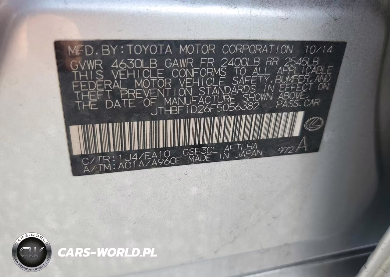 2015 Lexus Is 250 VIN:JTHBF1D26F5056382 - 12