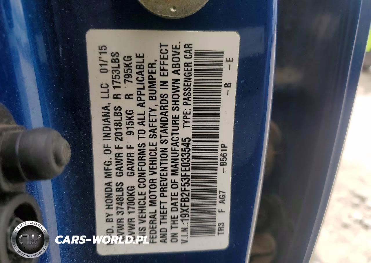 2015 Honda Civic Lx VIN:19XFB2F53FE033545 - 12