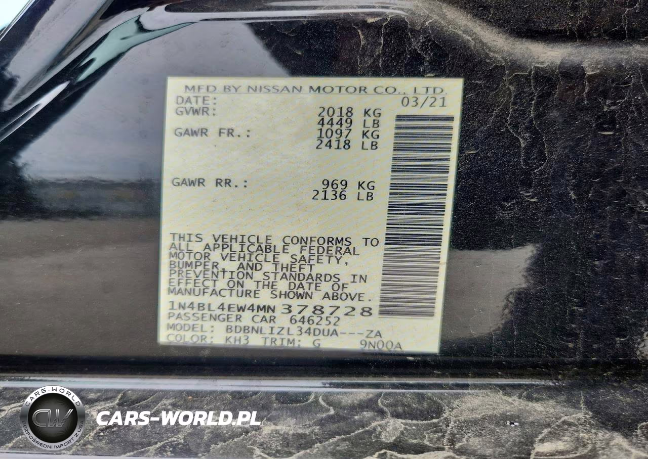 2021 Nissan Altima Sl VIN:1N4BL4EW4MN378728 - 12