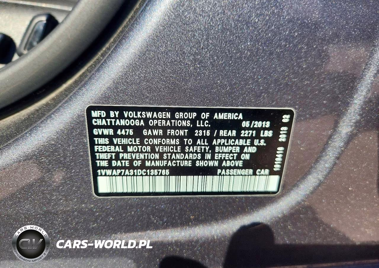 2013 Volkswagen Passat S VIN:1VWAP7A31DC135765 - 12
