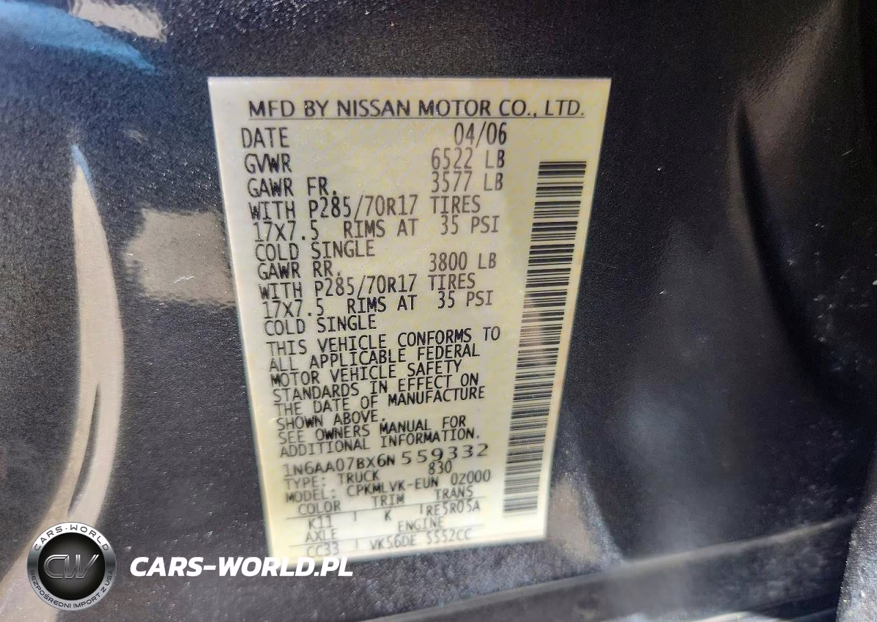 2006 Nissan Titan Xe VIN:1N6AA07BX6N559332 - 12