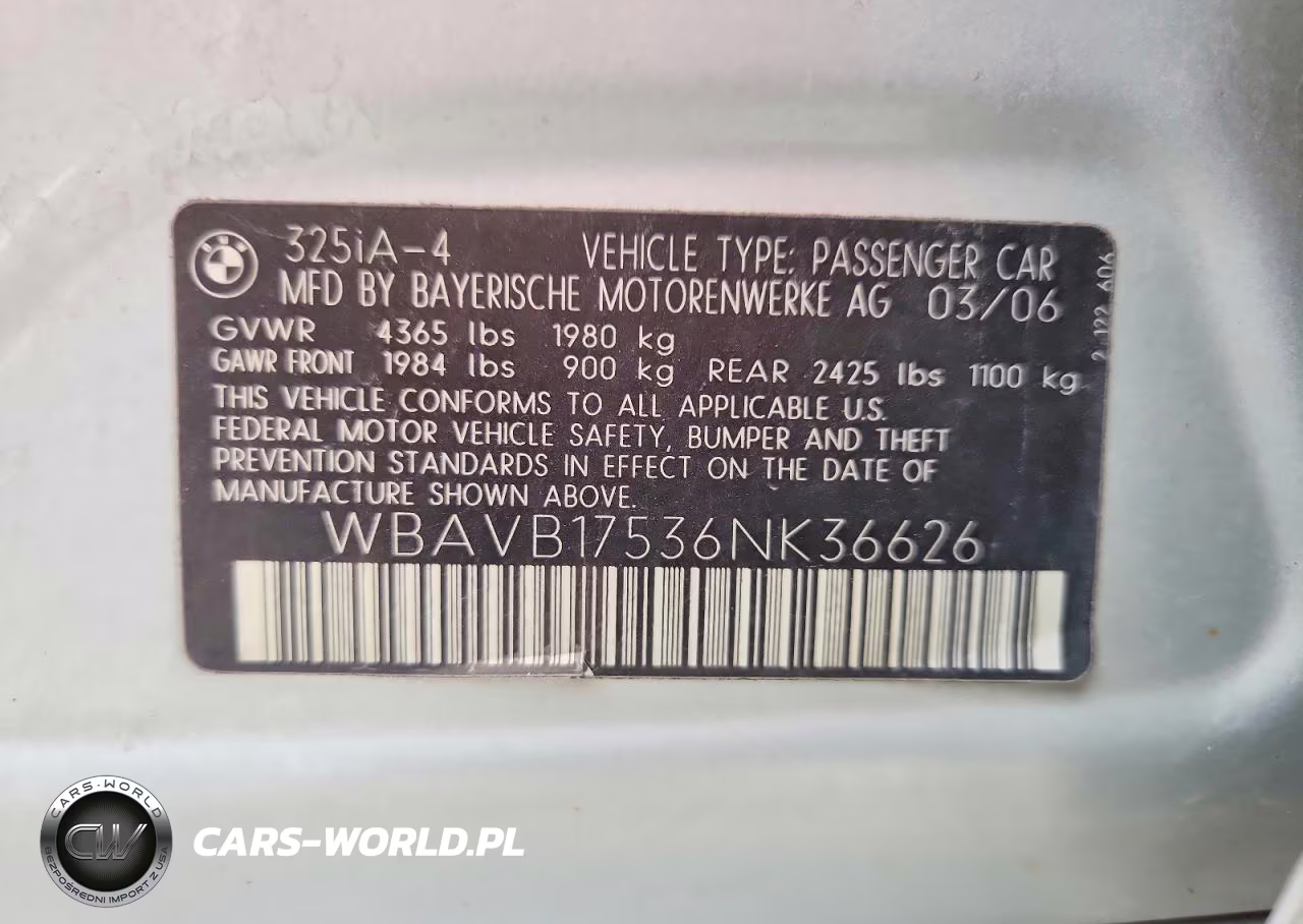 2006 BMW 325 I Automatic VIN:WBAVB17536NK36626 - 12