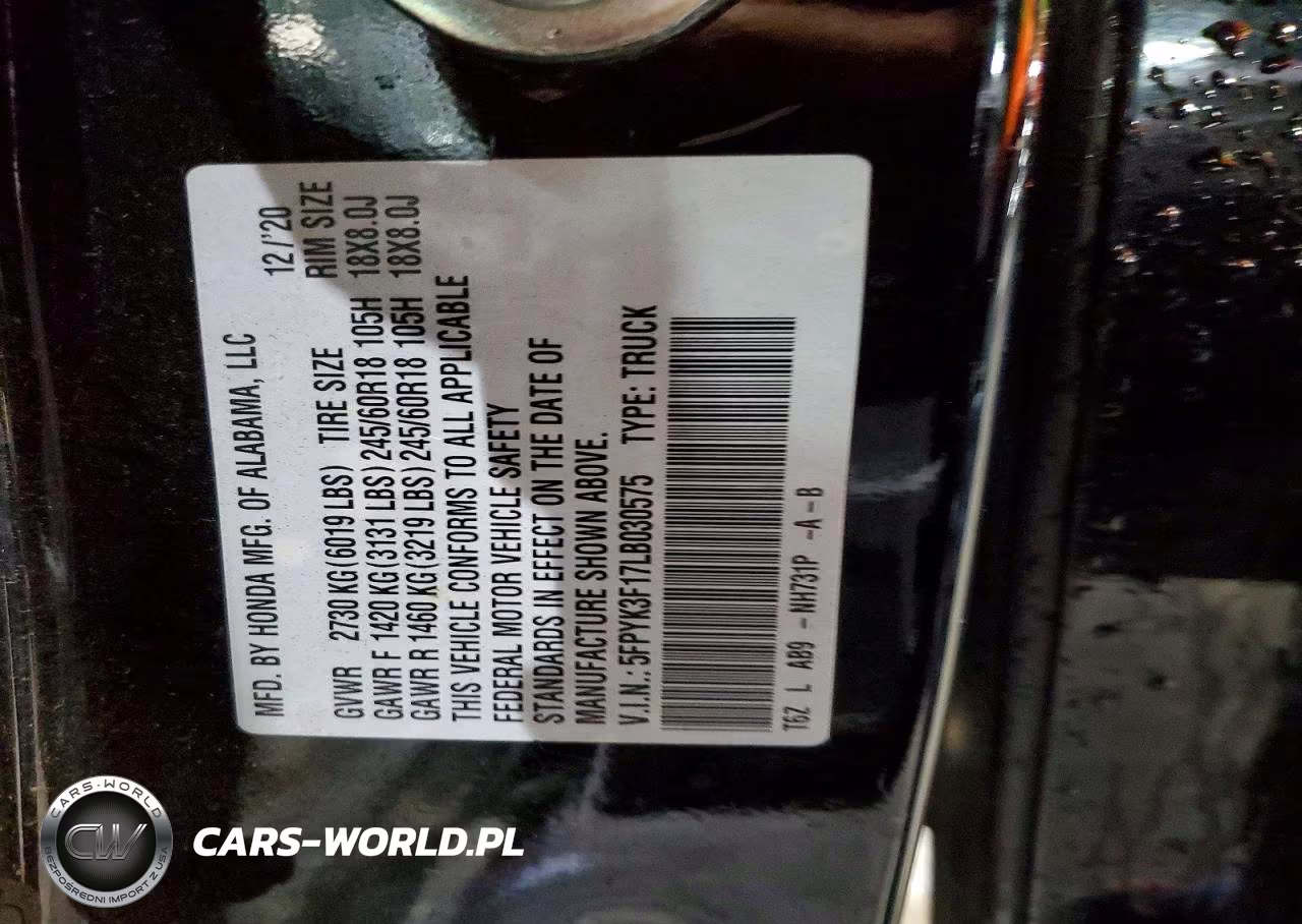2020 Honda Ridgeline Sport VIN:5FPYK3F17LB030575 - 13