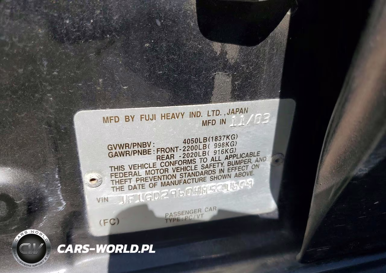 2004 Subaru Impreza Wrx VIN:JF1GD29604H521609 - 12