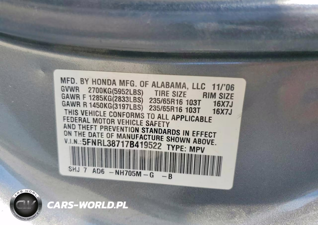 2007 Honda Odyssey Exl VIN:5FNRL38717B419522 - 13