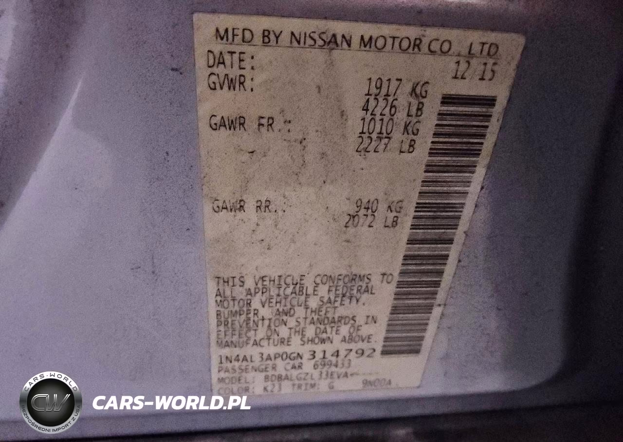 2016 Nissan Altima 2.5 S VIN:1N4AL3AP0GN314792 - 12