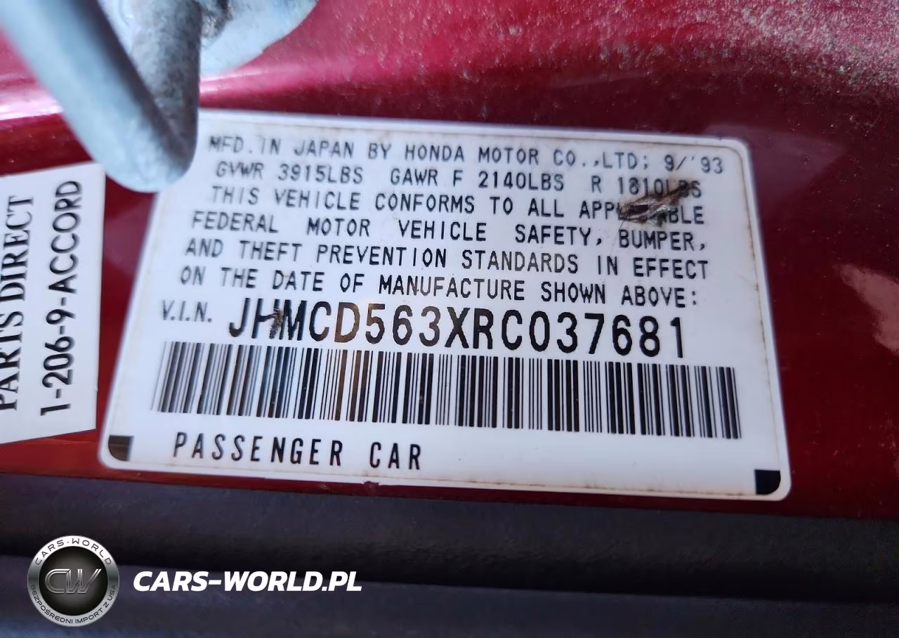 1994 Honda Accord Lx VIN:JHMCD563XRC037681 - 12