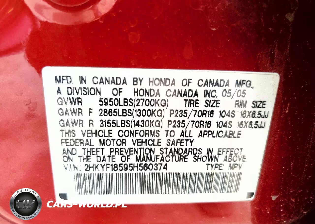 2005 Honda Pilot Exl VIN:2HKYF18595H560374 - 12