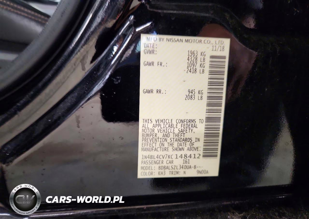 2019 Nissan Altima Sr VIN:1N4BL4CV7KC148412 - 12
