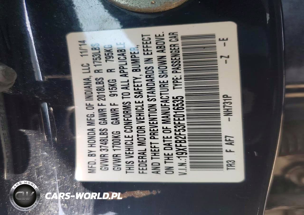 2015 Honda Civic Lx VIN:19XFB2F53FE016535 - 12