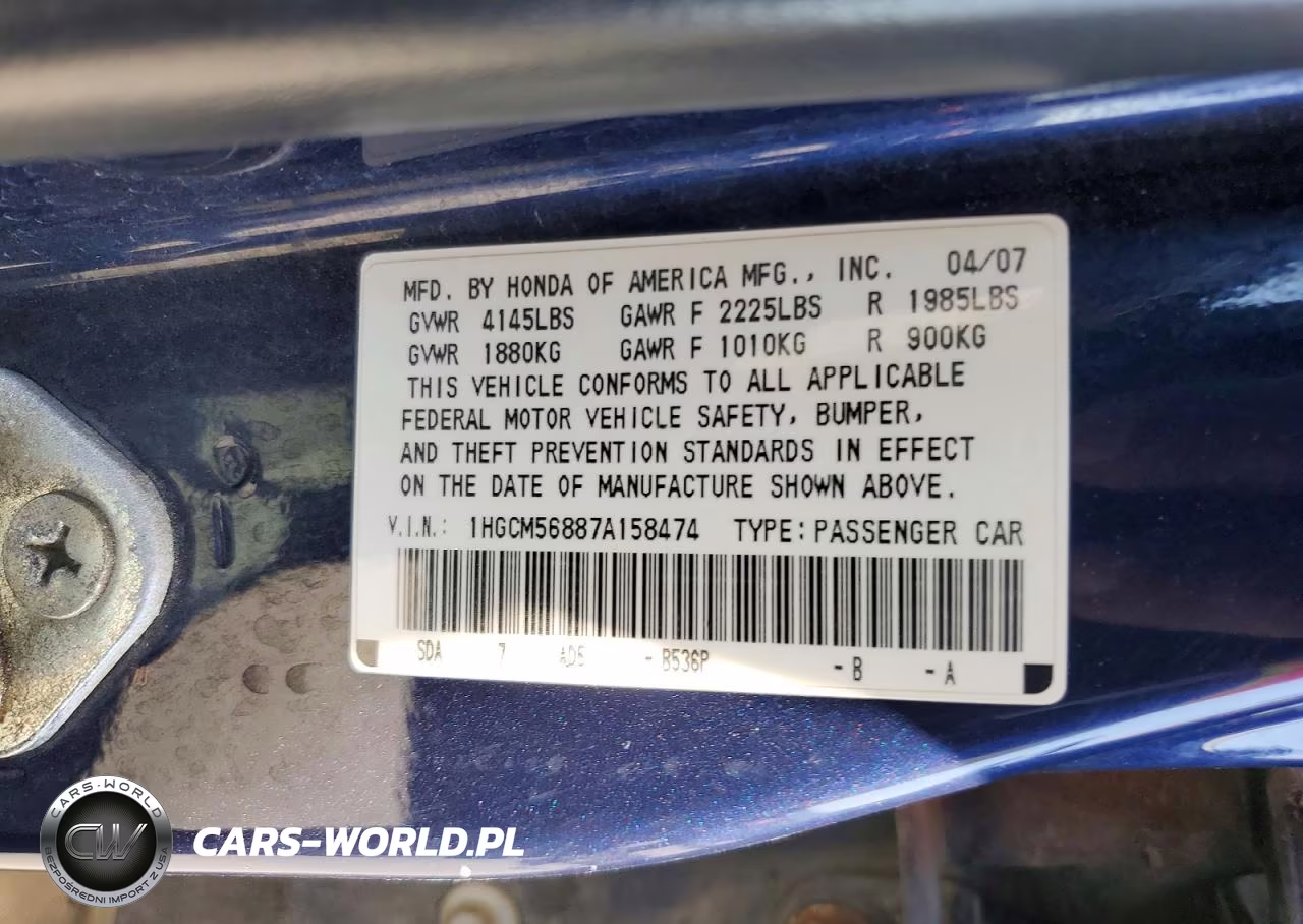 2007 Honda Accord Ex VIN:1HGCM56887A158474 - 12