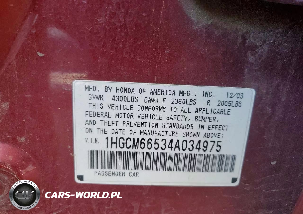 2004 Honda Accord Ex VIN:1HGCM66534A034975 - 12