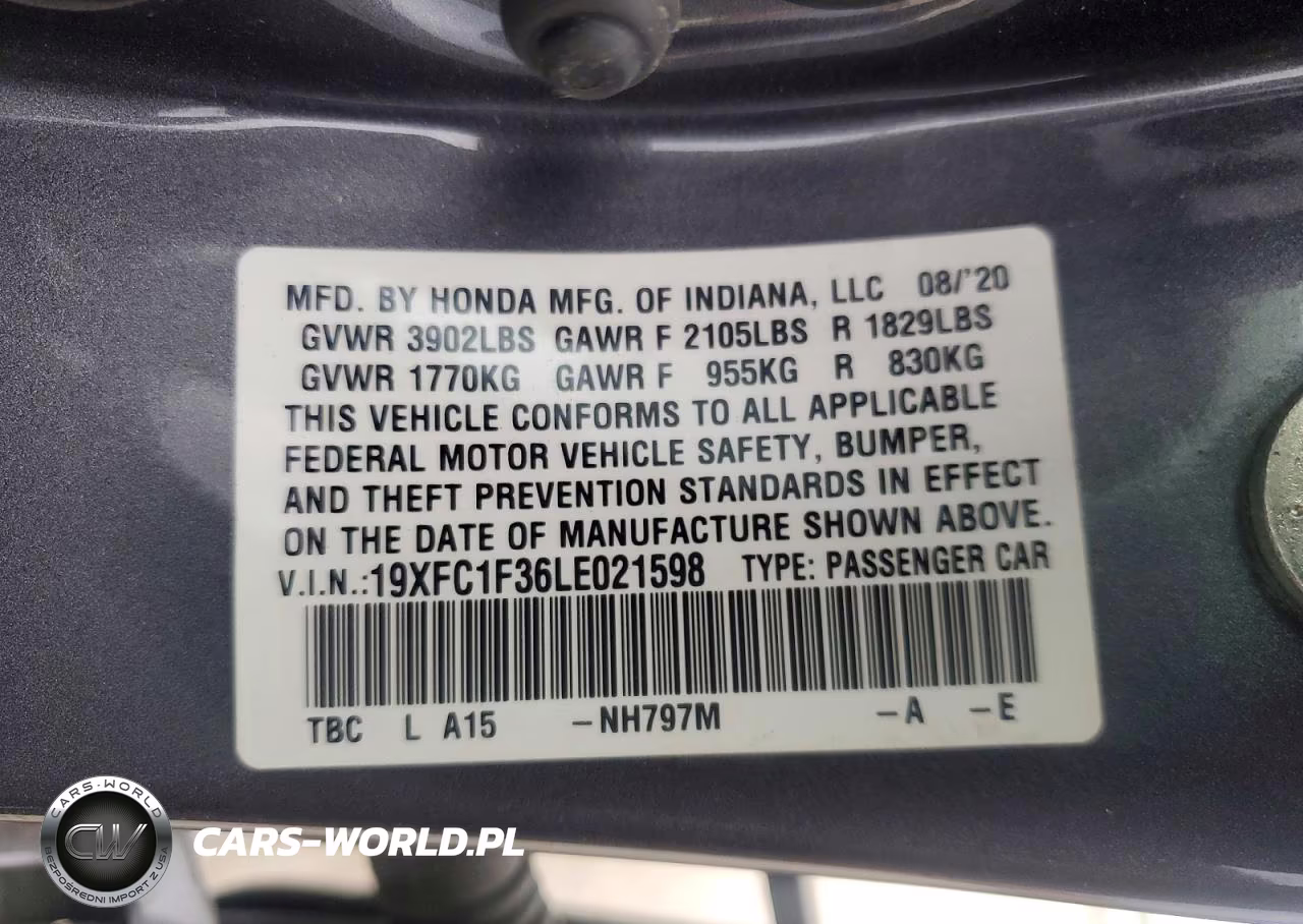 2020 Honda Civic Ex VIN:19XFC1F36LE021598 - 13