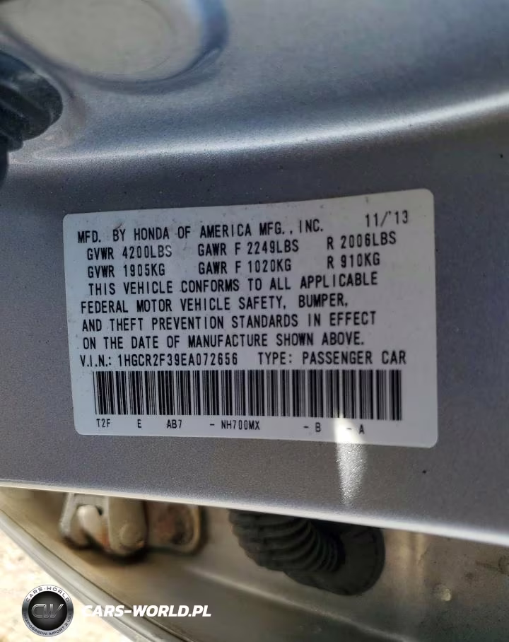 2014 Honda Accord Lx VIN:1HGCR2F39EA072656 - 12