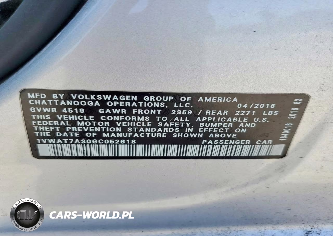 2016 Volkswagen Passat S VIN:1VWAT7A30GC052618 - 12