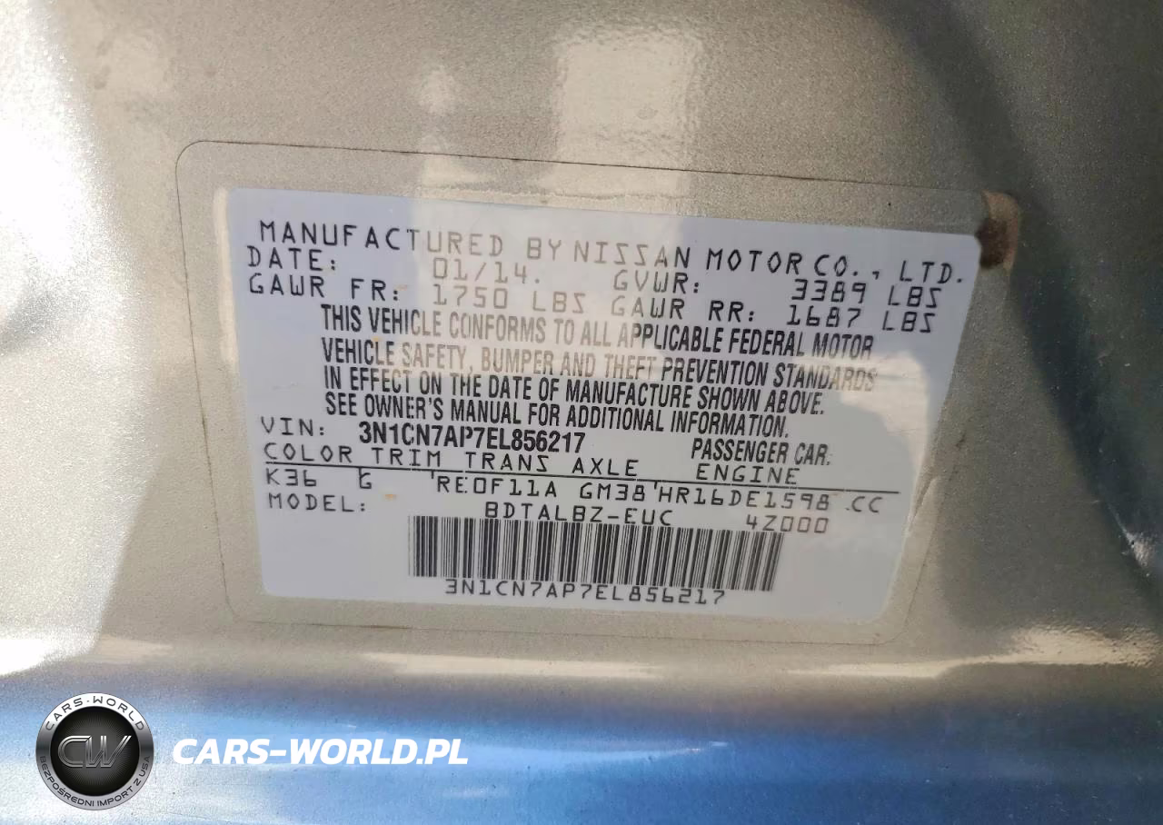 2014 Nissan Versa 1.6 Sv VIN:3N1CN7AP7EL856217 - 12