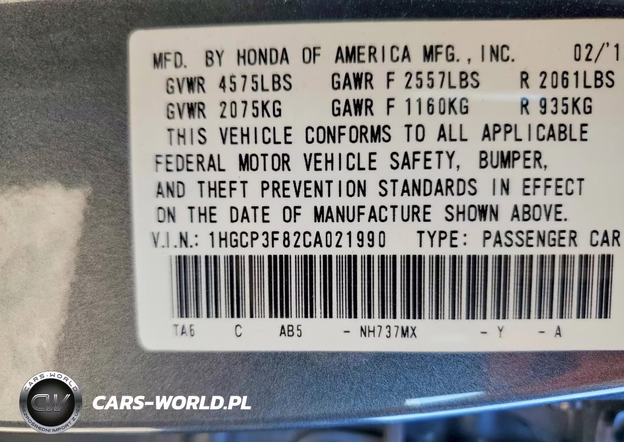 2012 Honda Accord Exl VIN:1HGCP3F82CA021990 - 12