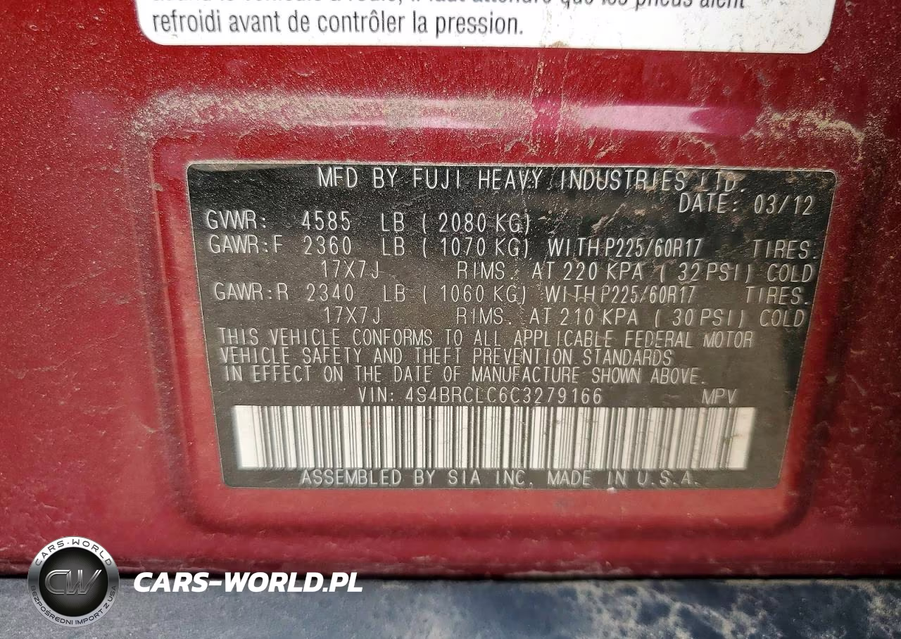 2012 Subaru Outback 2.5I Limited VIN:4S4BRCLC6C3279166 - 12