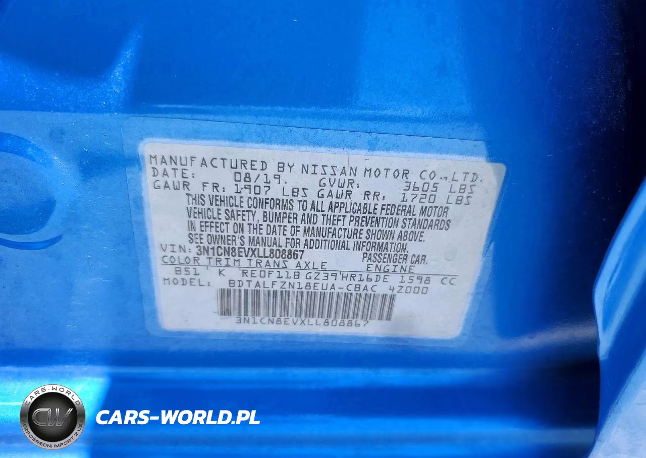 2020 Nissan Versa Sv VIN:3N1CN8EVXLL808867 - 12