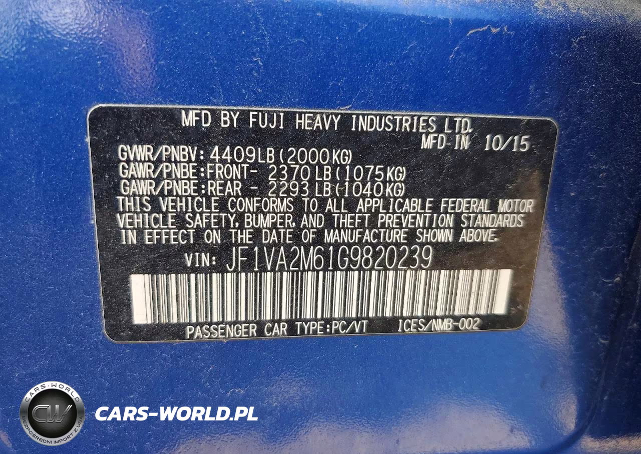 2016 Subaru Wrx Sti VIN:JF1VA2M61G9820239 - 13