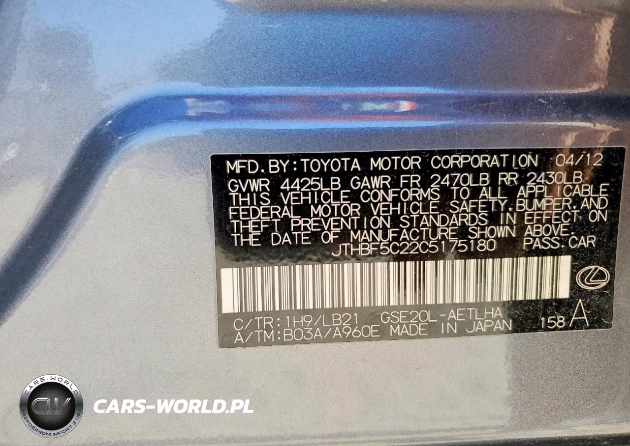 2012 Lexus Is 250 VIN:JTHBF5C22C5175180 - 12
