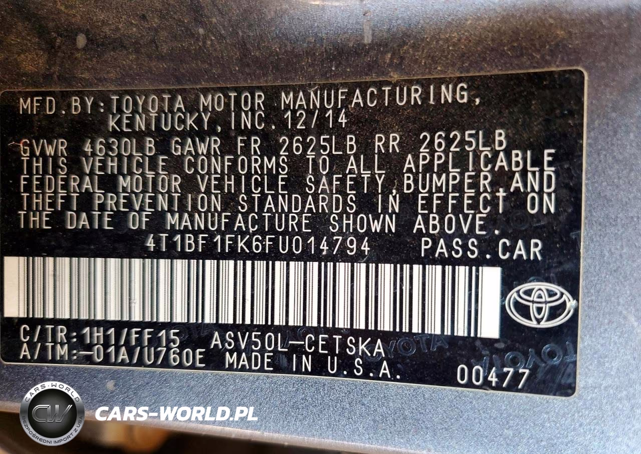 2015 Toyota Camry Se VIN:4T1BF1FK6FU014794 - 12