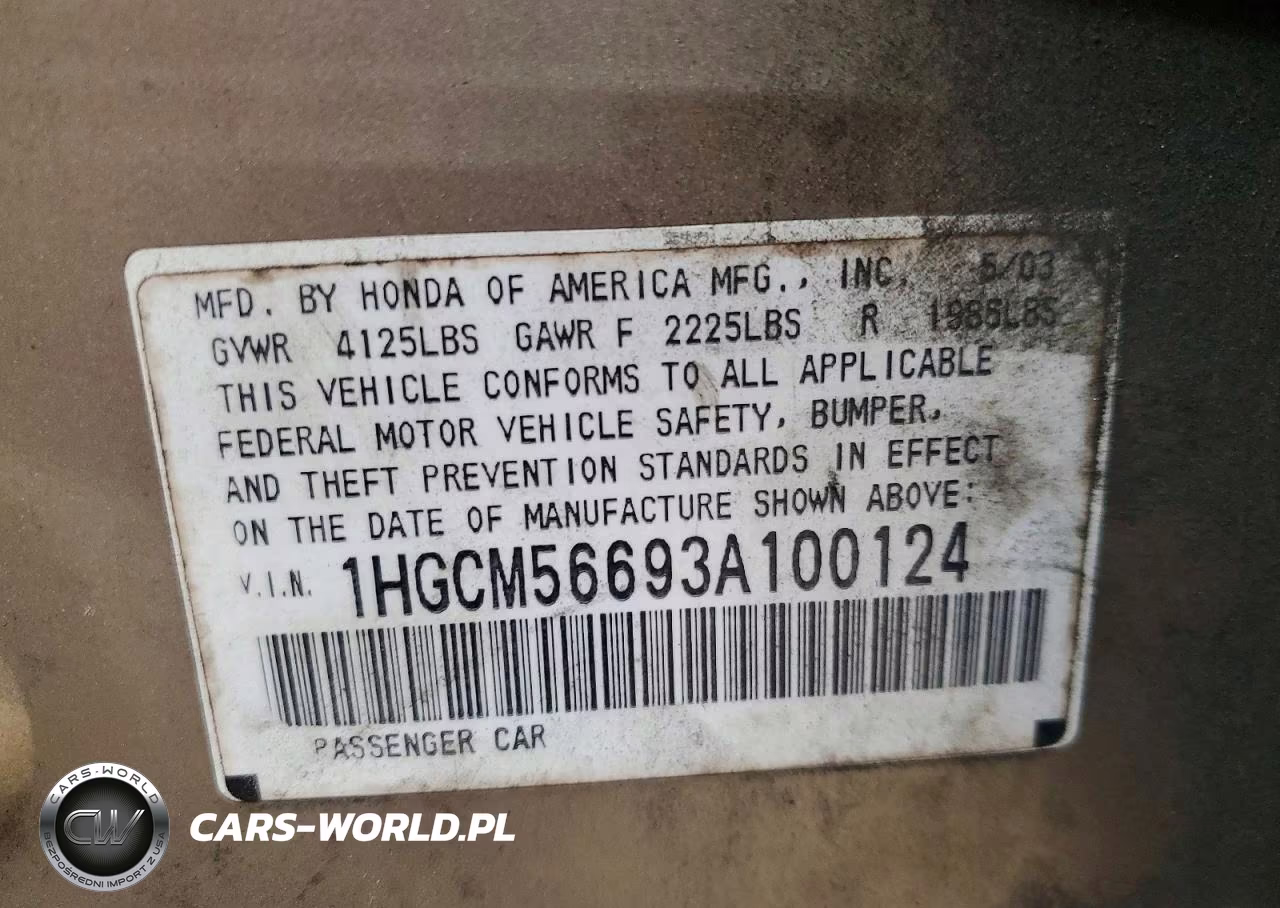 2003 Honda Accord Ex VIN:1HGCM56693A100124 - 12