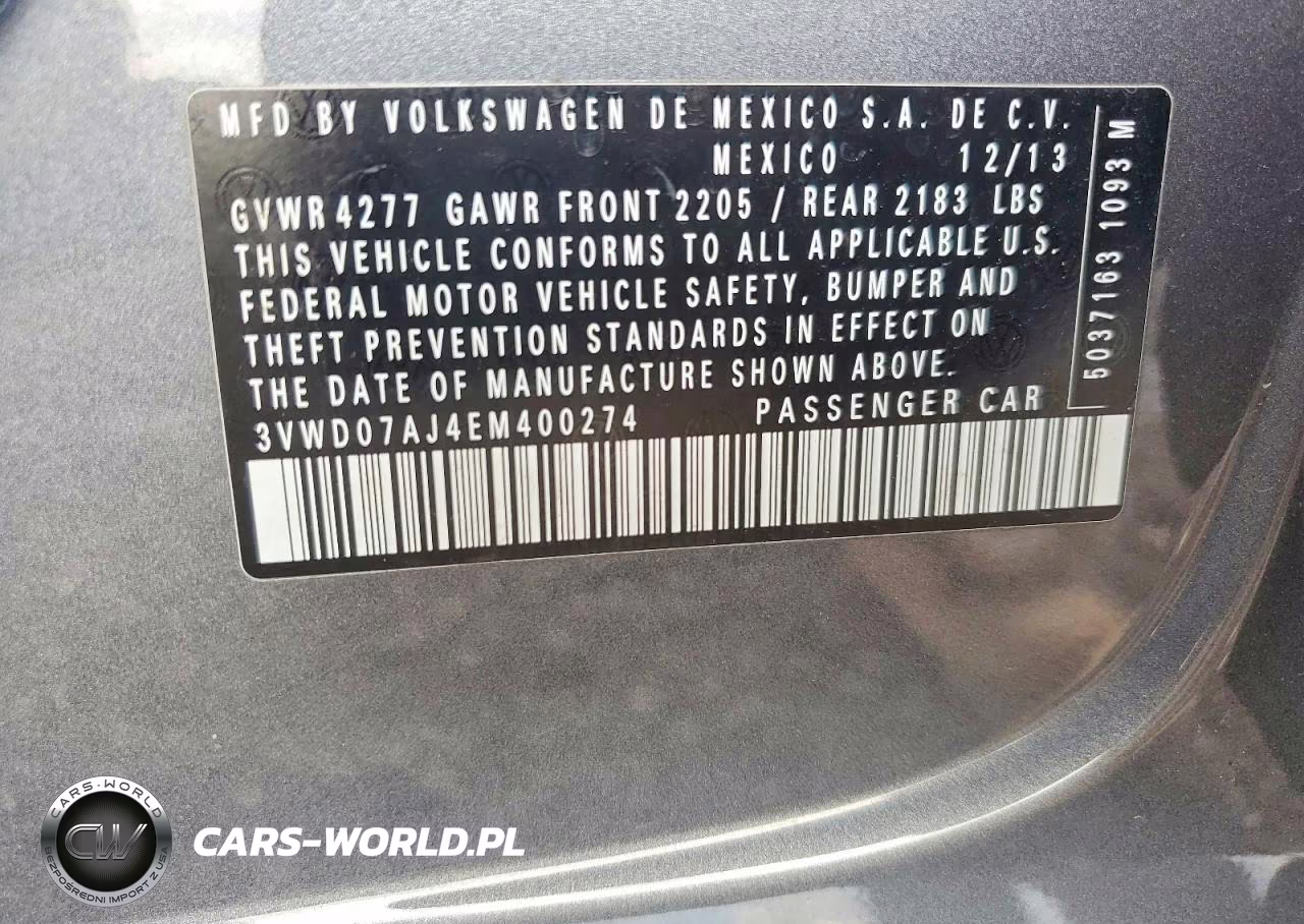 2014 Volkswagen Jetta Se VIN:3VWD07AJ4EM400274 - 12