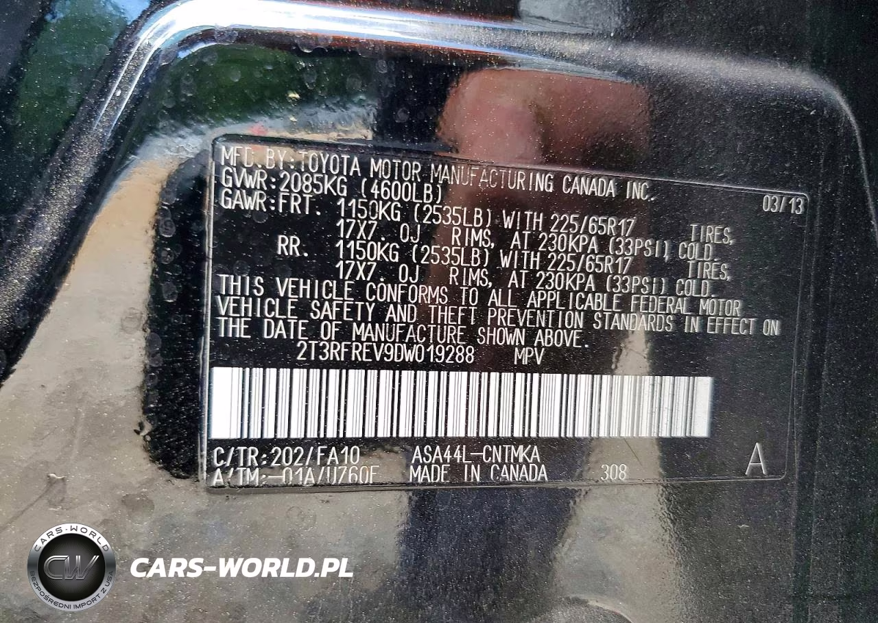 2013 Toyota Rav4 Xle VIN:2T3RFREV9DW019288 - 12