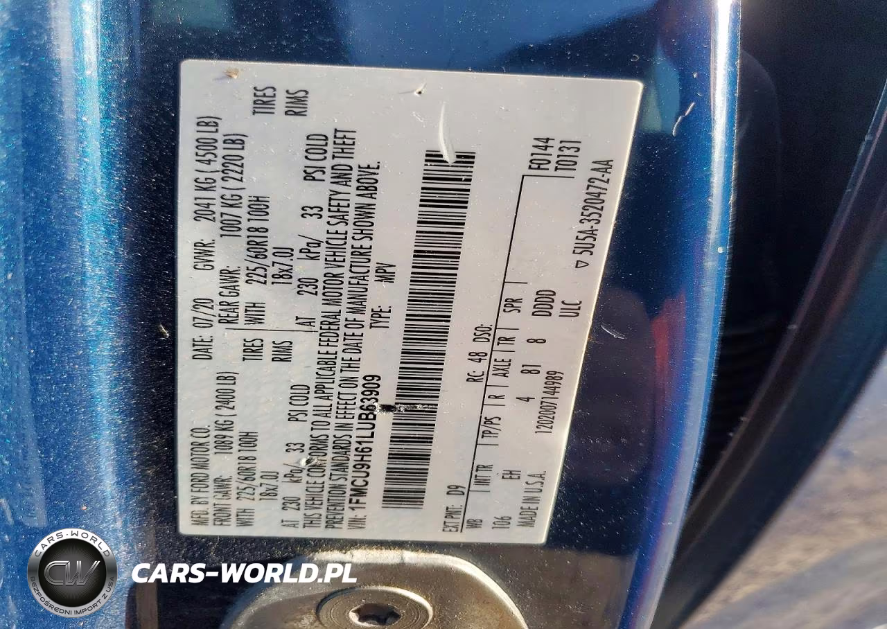2020 Ford Escape Sel VIN:1FMCU9H61LUB63909 - 13
