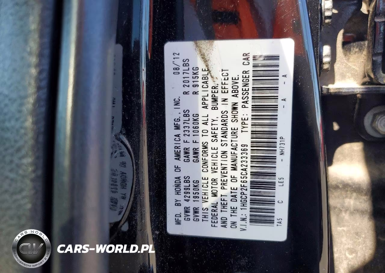 2012 Honda Accord Se VIN:1HGCP2F65CA233369 - 12