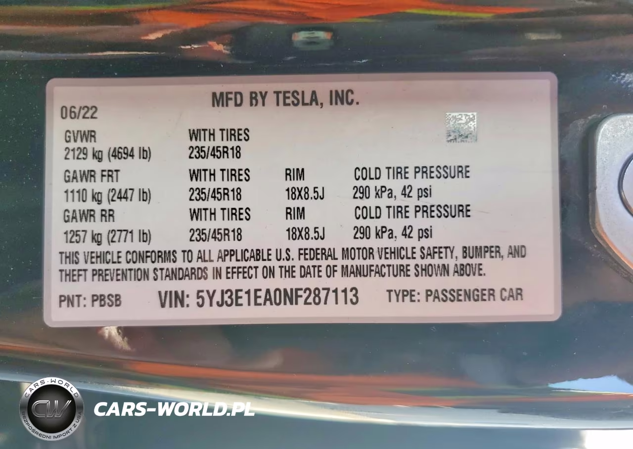 2022 Tesla Model 3 VIN:5YJ3E1EA0NF287113 - 12
