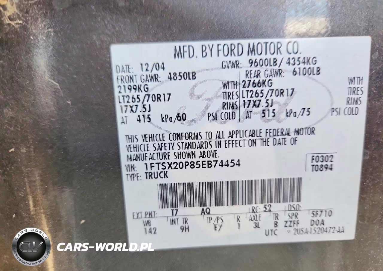 2005 Ford F250 Super Duty VIN:1FTSX20P85EB74454 - 13