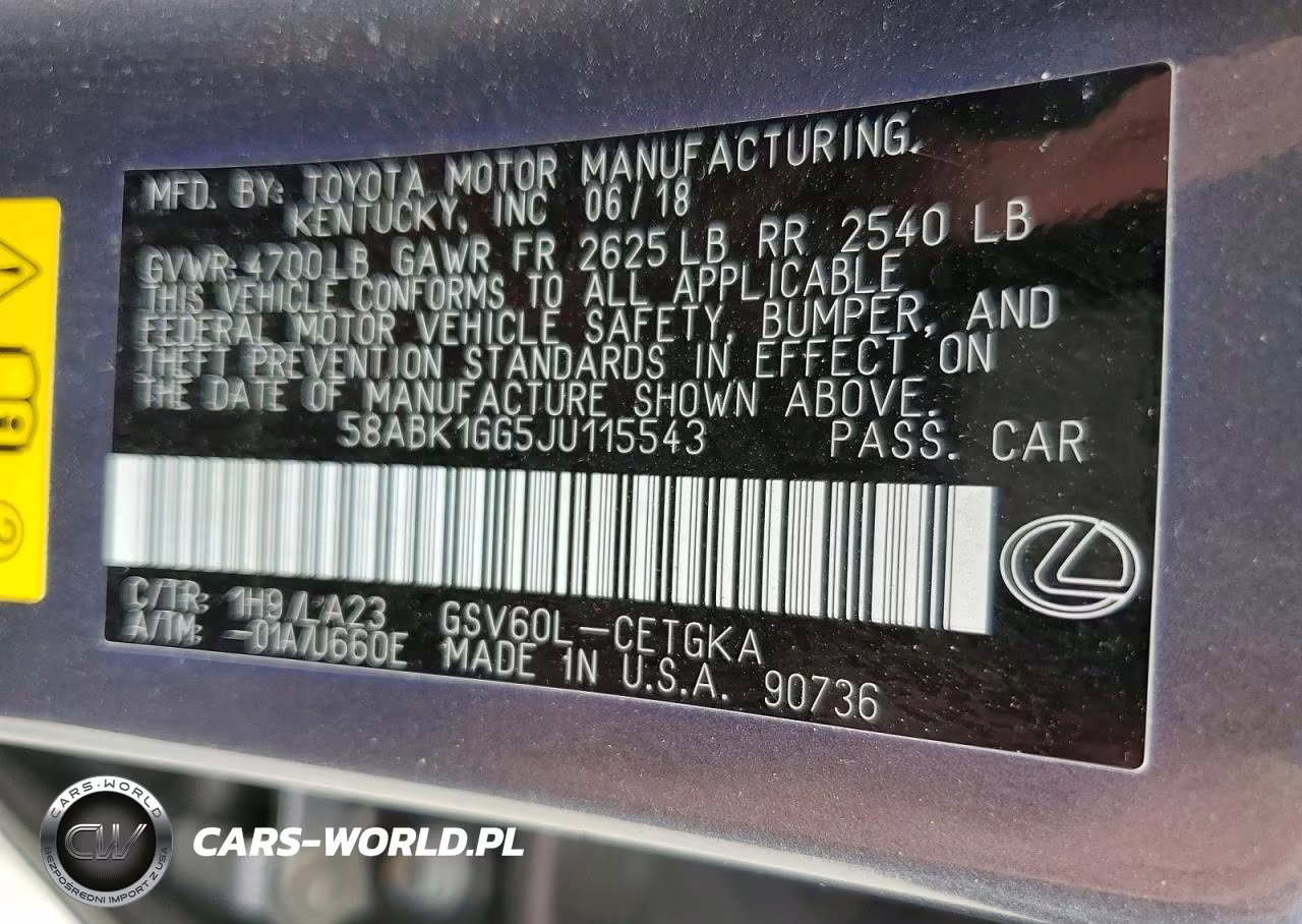 2018 Lexus Es 350 VIN:58ABK1GG5JU115543 - 12