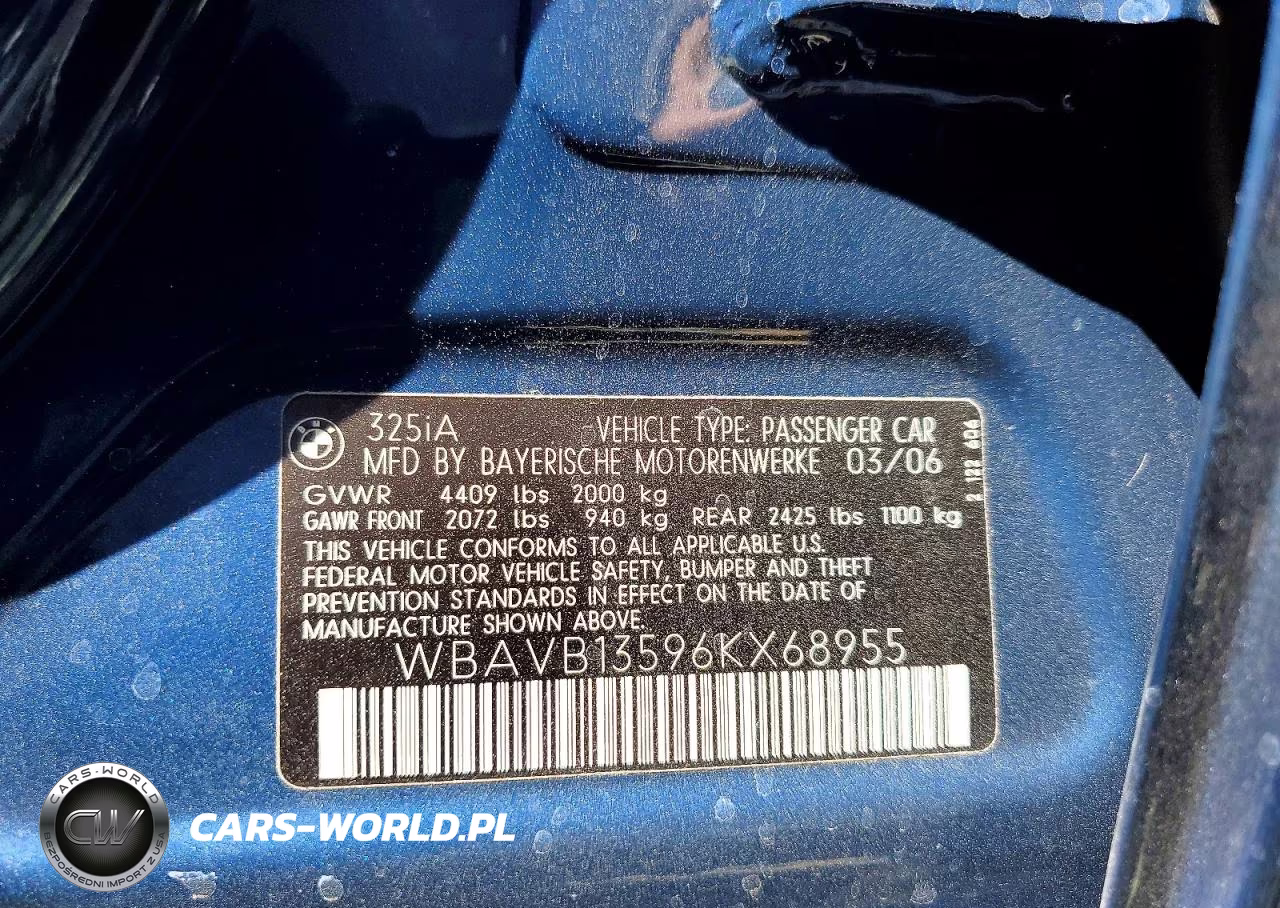 2006 BMW 325 I VIN:WBAVB13596KX68955 - 12