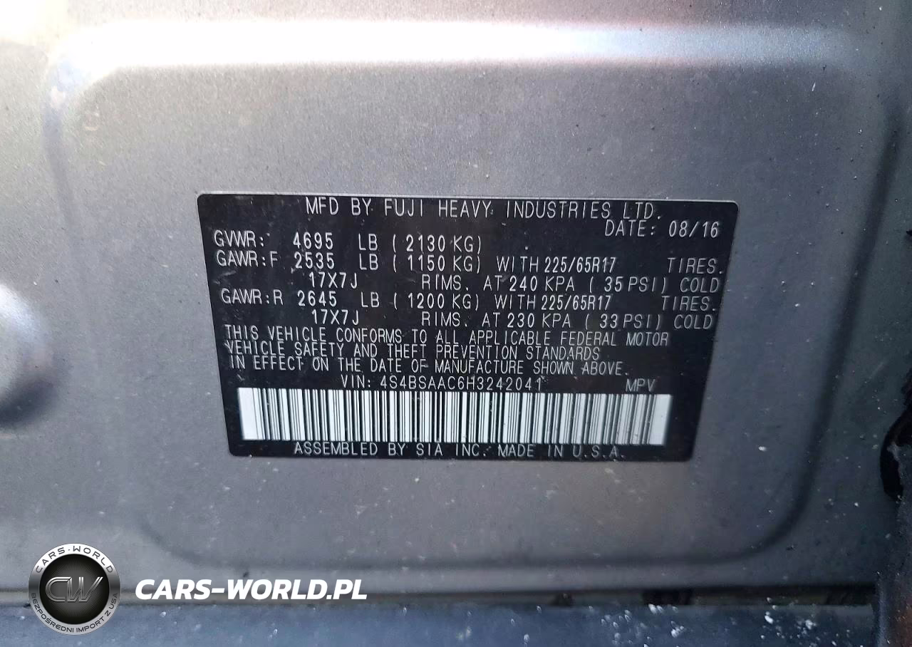 2017 Subaru Outback 2.5I VIN:4S4BSAAC6H3242041 - 12
