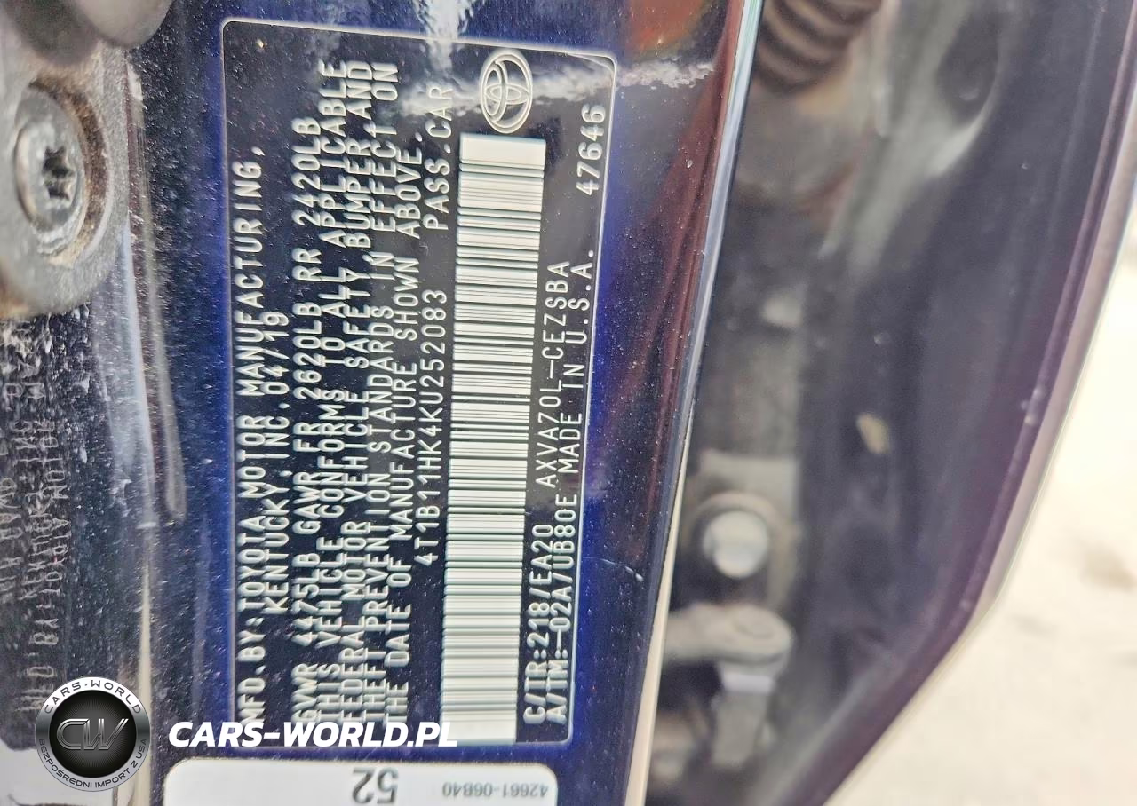 2019 Toyota Camry Se VIN:4T1B11HK4KU252083 - 12