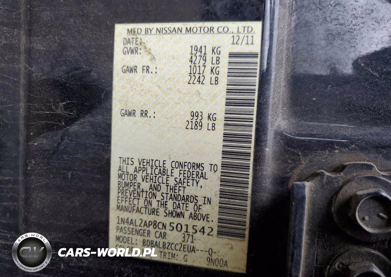 2012 Nissan Altima 2.5 VIN:1N4AL2AP8CN501542 - 12