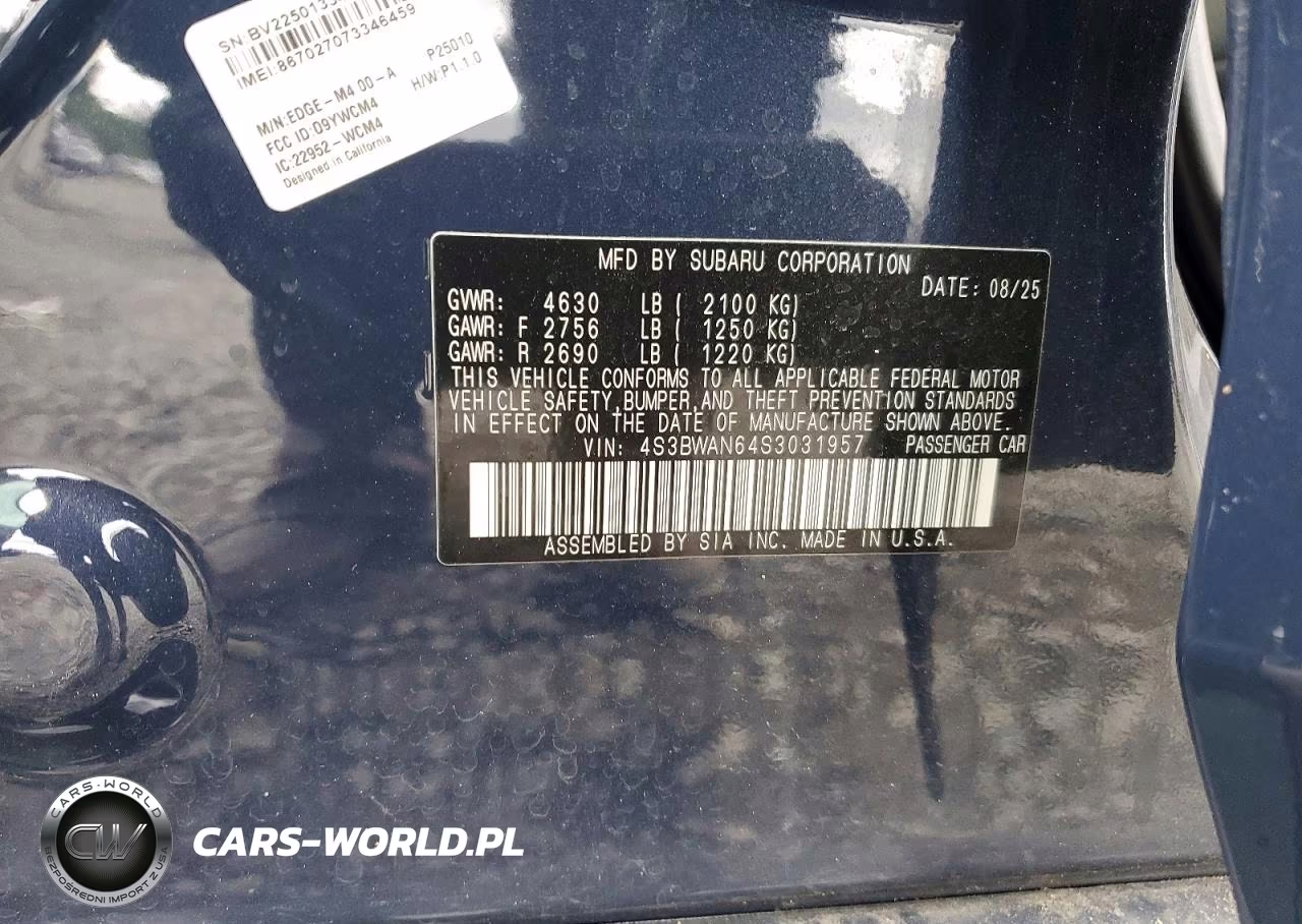 2025 Subaru Legacy Limited VIN:4S3BWAN64S3031957 - 13