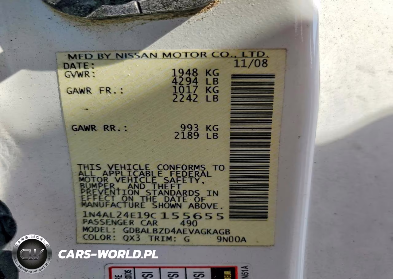 2009 Niss Altima VIN:1N4AL24E19C155655 - 12