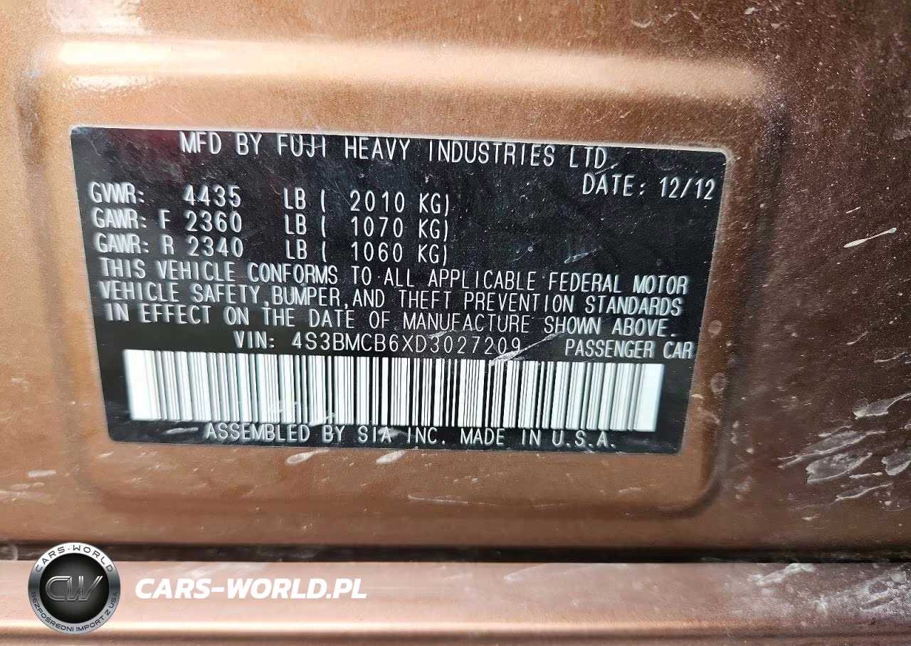2013 Subaru Legacy 2.5I Premium VIN:4S3BMCB6XD3027209 - 12