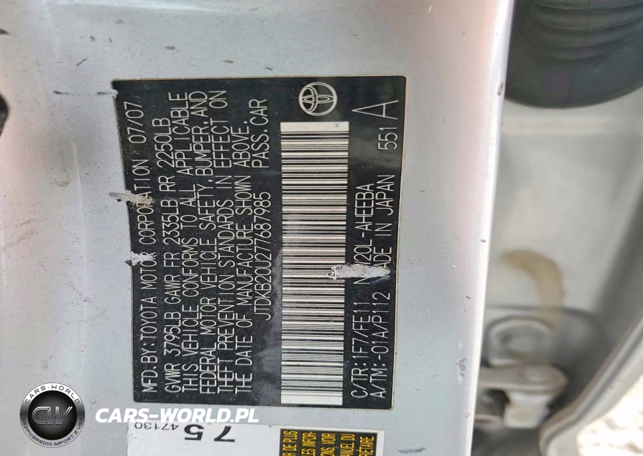 2007 Toyota Prius Base VIN:JTDKB20U277687985 - 12
