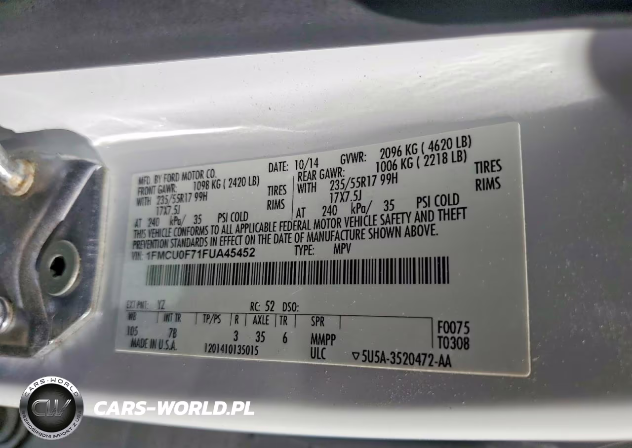 2015 Ford Escape VIN:1FMCU0F71FUA45452 - 13