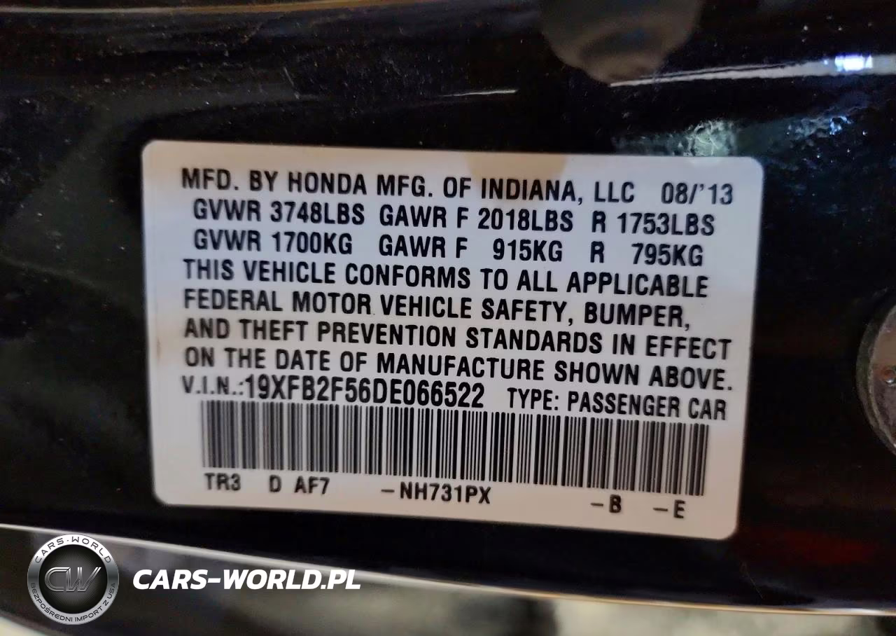 2013 Honda Civic Lx VIN:19XFB2F56DE066522 - 12