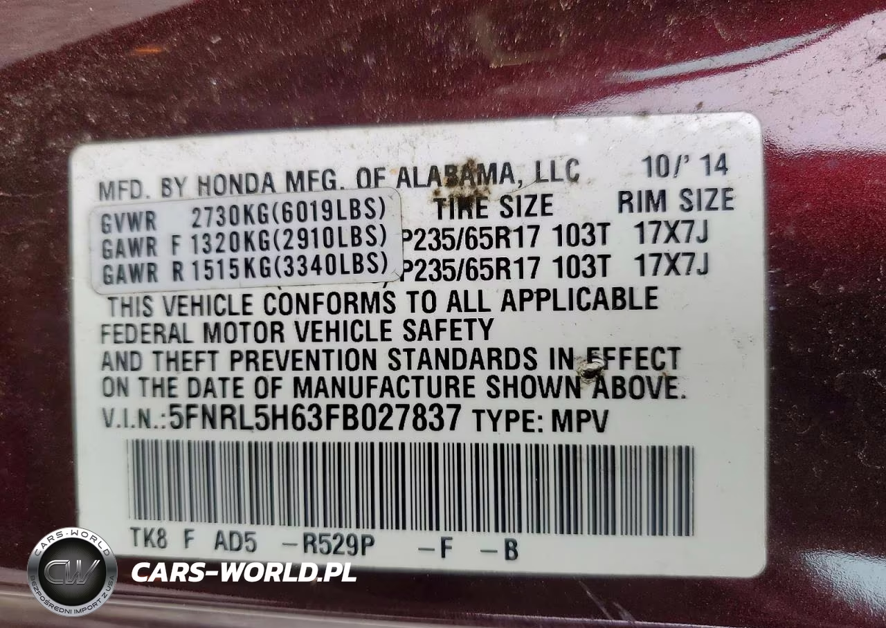 2015 Honda Odyssey Exl VIN:5FNRL5H63FB027837 - 13