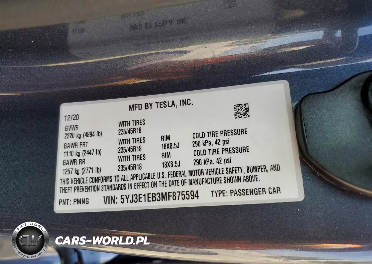 2021 Tesla Model 3 VIN:5YJ3E1EB3MF875594 - 12