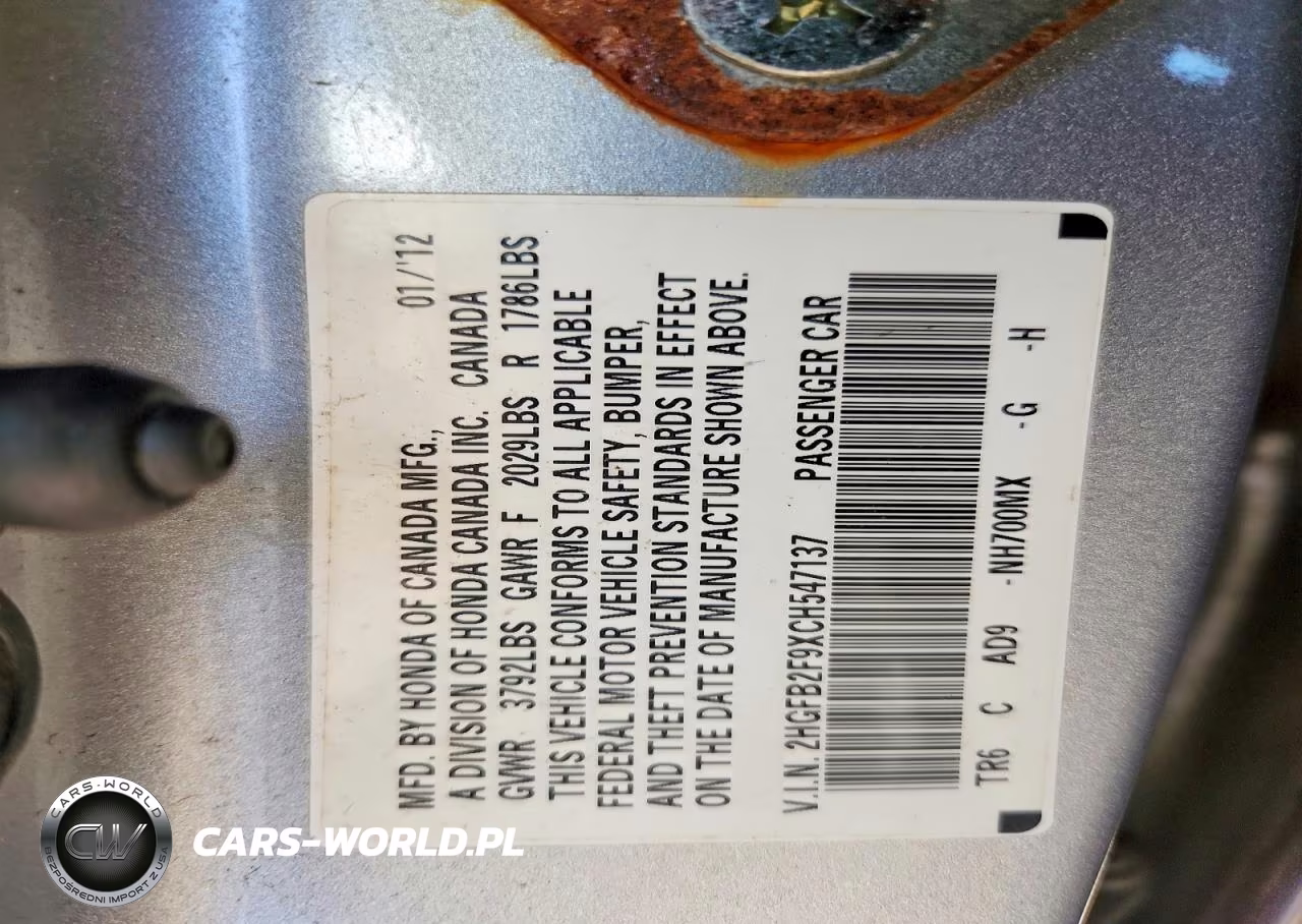 2012 Honda Civic VIN:2HGFB2F9XCH547137 - 12