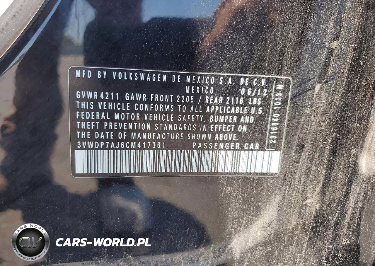 2012 Volkswagen Jetta Se VIN:3VWDP7AJ6CM417361 - 12
