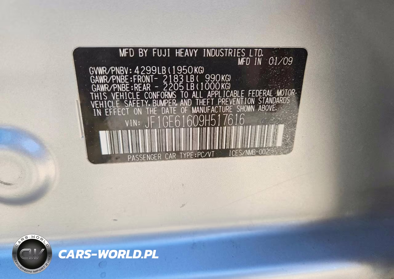 2009 Subaru Impreza 2.5I VIN:JF1GE61609H517616 - 12